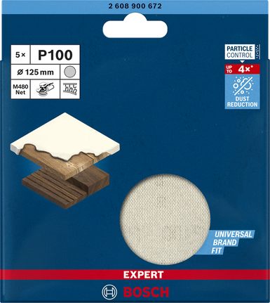 EXPERT M480 Sanding Net for Random Orbital Sanders 125 mm, G 100 5-pc Bosch EXPERT M480 sanding net 125 mm P100.