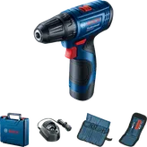 Bosch GSR 120-LI cordless drill set with accessories.