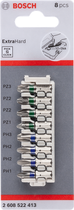 Bosch Pick and Click 8-piece Extra Hard screwdriver bit set.