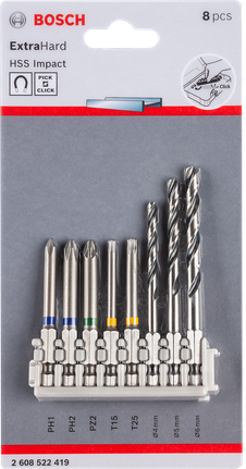 Bosch Pick & Click 8-piece screwdriver and drill bit set.
