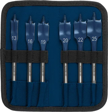 EXPERT Self Cut Speed Spade Drill Bit Set 13/16/19/20/22/25 mm 6-pc Bosch spade drill bit set 13–25 mm.