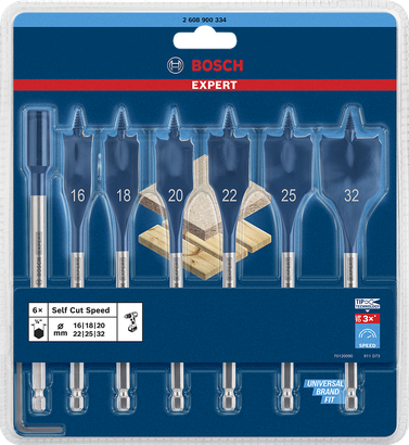 Bosch Expert Self Cut Speed spade drill bit set 16–32 mm.