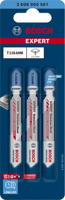 Bosch EXPERT T118AHM stainless steel jigsaw blades 3-pack.