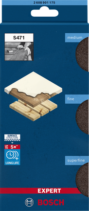 EXPERT S471 Standard Sanding Block, 26 x 69 x 97 mm, Medium, Fine, Super Fine, 3 pcs Bosch EXPERT S471 sanding block set medium fine superfine.