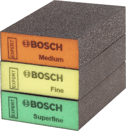 EXPERT S471 Standard Sanding Block, 26 x 69 x 97 mm, Medium, Fine, Super Fine, 3 pcs Bosch EXPERT S471 sanding blocks medium fine superfine.