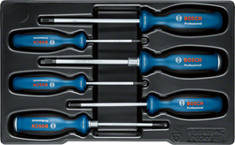 Bosch 6-piece screwdriver set in tray.