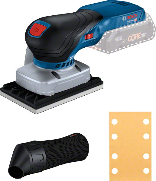 Bosch GSS 18V-13 cordless orbital sander with filter.