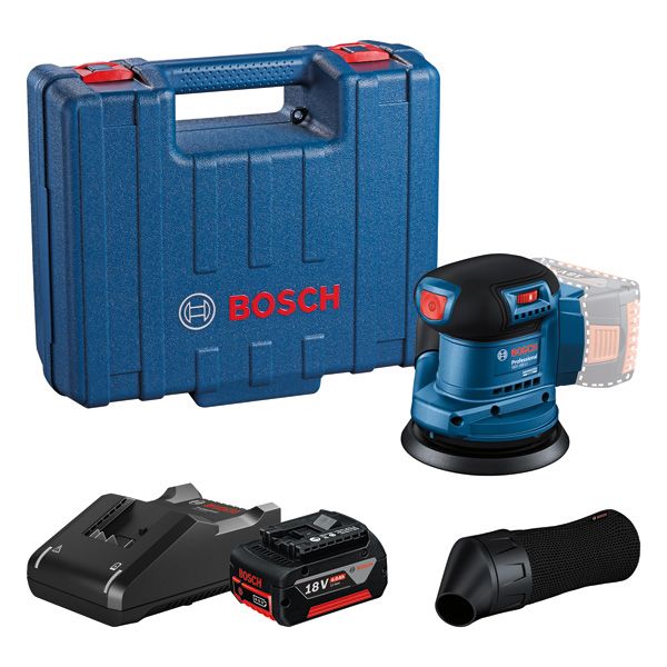 Bosch GEX 185-LI random orbit sander kit with 125mm pad.