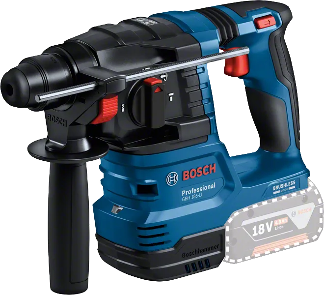 Bosch GBH 185-LI cordless rotary hammer with 18V 4.0Ah battery.