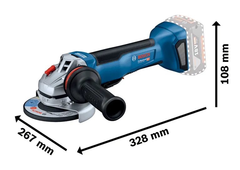 Bosch GWS 18V-10 P angle grinder with 18V battery.