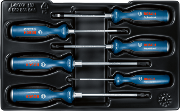Bosch 6 piece screwdriver set with multi-component handles.