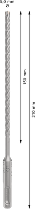 PRO SDS plus-5X Hammer Drill Bit, 5 x 150 x 210 mm PRO SDS plus-5X Hammer Drill Bit, 5 x 150 x 210 mm