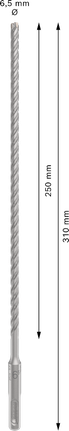 PRO SDS plus-5X Hammer Drill Bit, 6.5 x 250 x 310 mm PRO SDS plus-5X Hammer Drill Bit, 6.5 x 250 x 310 mm