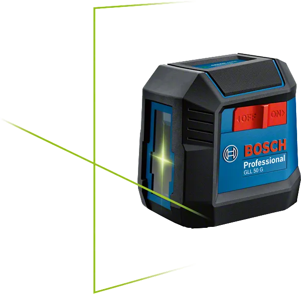 Bosch GLL 50 G laser leveling tool with green lines.