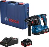 Bosch GBH 185-LI cordless rotary hammer with battery, charger and case.
