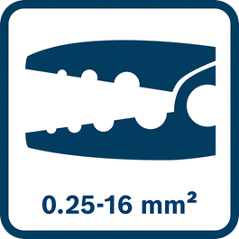Indicates which wire sizes can be worked with; the value is indicated in cross section (mm²); the range is 0.25-16mm²
