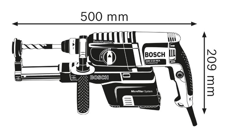 Rotary hammer dimensions.