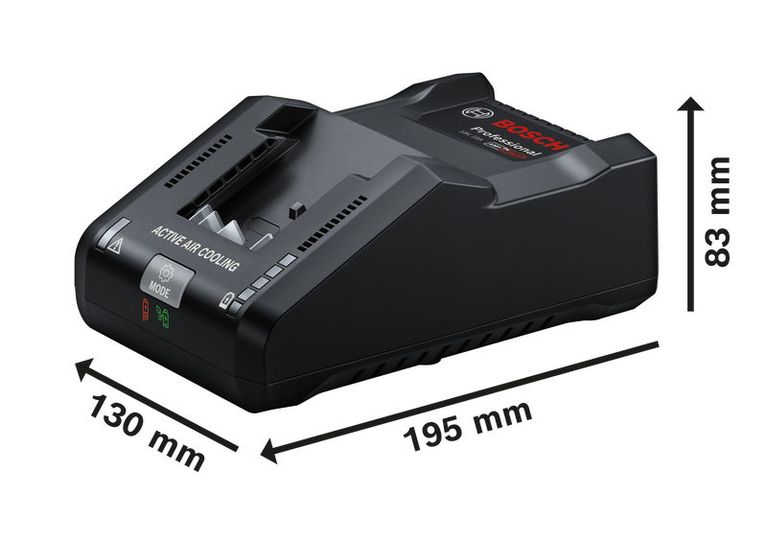 Bosch GAL 18V-160 battery charger with active air cooling.