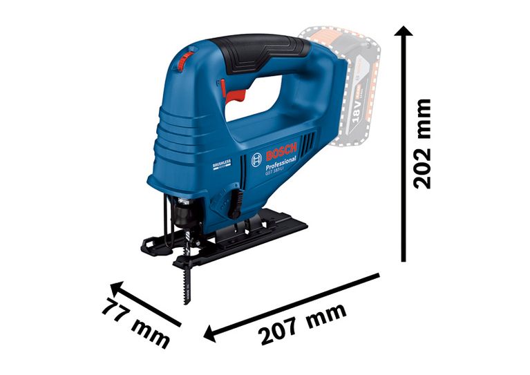 GST 183-LI Bosch GST 183-LI cordless jigsaw with compact dimensions.