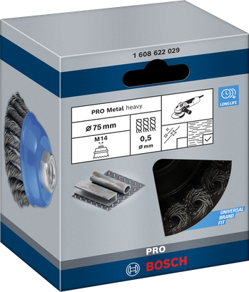Bosch PRO Metal heavy cup brush 75×0.5 mm.