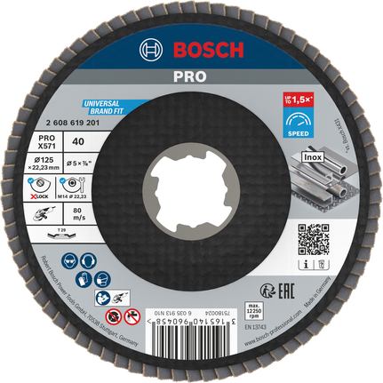 Bosch PRO X571 Flap Disc angled 125 mm G40 X-Lock.