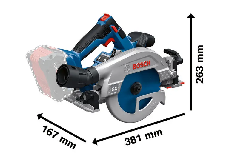 GKS 18V-57-2 GX Bosch GKS 18V-57-2 GX cordless circular saw with dimensions.
