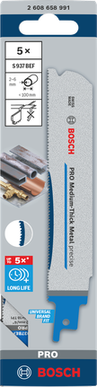 PRO Medium-Thick Metal precise S937BEF Blade, 1.1 x 25 x 150 mm, 5 pcs Bosch PRO Medium-Thick Metal 5× S937BEF blades 1.1×25×150 mm.