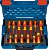 Bosch VDE screwdriver set in open blue case.