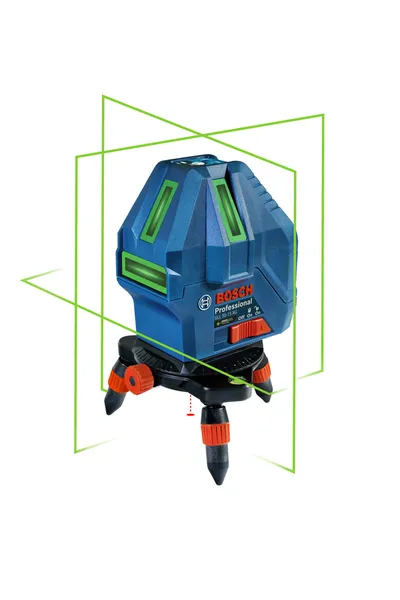 Bosch GLL 50-15 XG laser leveling tool with green lines.