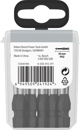 PRO Phillips Impact Bit, PH2, 55 mm, 15 pcs Bosch PH2 55mm Phillips impact bits pack.