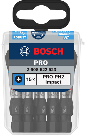 PRO Phillips Impact Bit, PH2, 55 mm, 15 pcs Bosch PRO PH2 Impact bits 15 pcs.