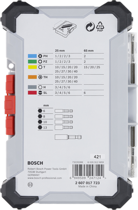 Bosch extra hard screwdriver bit set 43 pcs display.