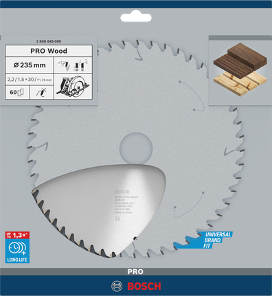 PRO Wood Circular Saw Blade, 235 x 2.2 x 35 mm Bosch PRO Wood 235 mm circular saw blade.