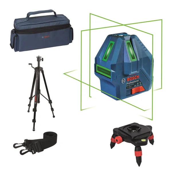 Bosch GLL 50-15 XG laser leveling tool set with tripod.
