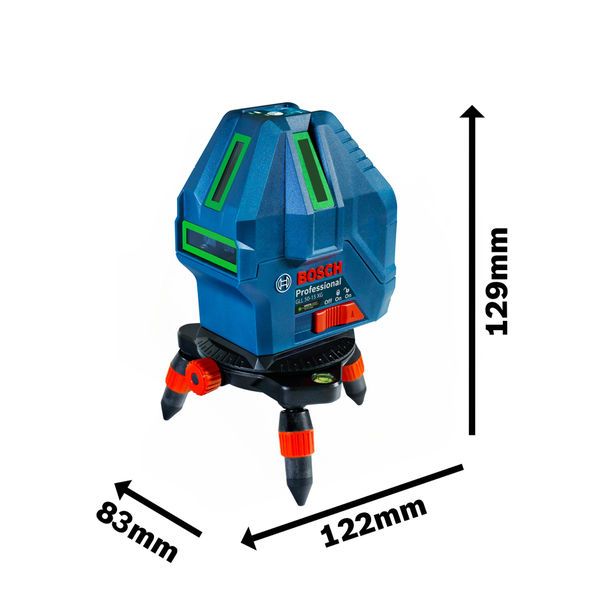 Bosch GLL 50-15 XG laser leveling tool, dimensions shown.