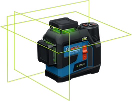 Bosch GLL 12V-100-33 CG laser leveling tool with green beams.