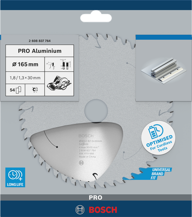 Bosch PRO Aluminium 165×1.8×30 mm circular saw blade.