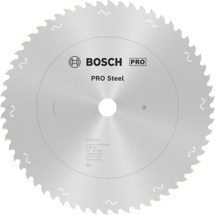 PRO Steel Circular Saw Blade, Corded, 305 x 2.2 x 25.4 mm, T60 Bosch PRO Steel circular saw blade 305mm T60 for metal.