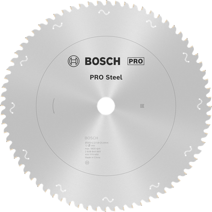 PRO Steel Circular Saw Blade, Corded, 305 x 2.2 x 25.4 mm, T72 Bosch PRO Steel circular saw blade 305mm 72 teeth.