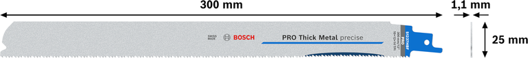 PRO Thick Metal precise S1237HBF Blade, 1.1 x 25 x 300 mm, 5 pcs Bosch PRO Thick Metal precise S1237HBF saw blade, 300 mm.