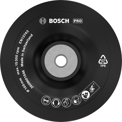 Bosch PRO Backing Pad Soft 100 mm for high-speed grinding.
