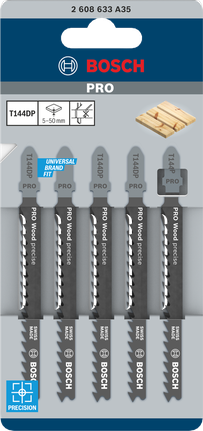 PRO Wood precise T144DP Jigsaw Blade, 100 mm, 5 pcs Bosch PRO Wood precise T144DP jigsaw blades 100 mm 5 pcs.