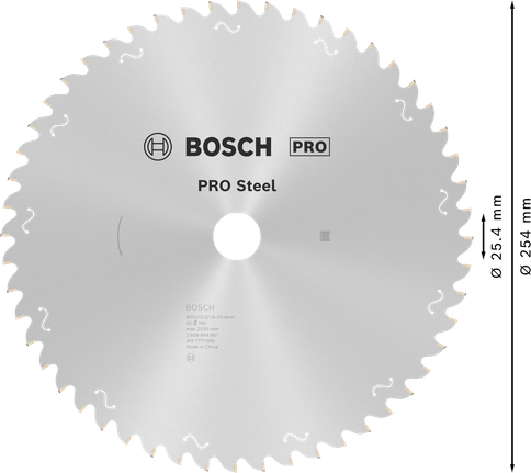 PRO Steel Circular Saw Blade, Corded, 254 x 2.2 x 25.4 mm, T52 Bosch PRO Steel Circular Saw Blade 254 mm 52 teeth.