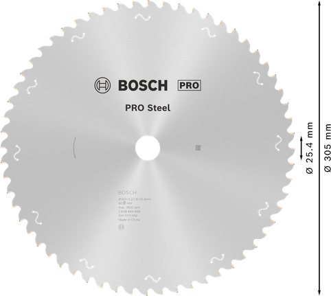PRO Steel Circular Saw Blade, Corded, 305 x 2.2 x 25.4 mm, T60 Bosch PRO Steel circular saw blade, 305 mm 60 tooth.