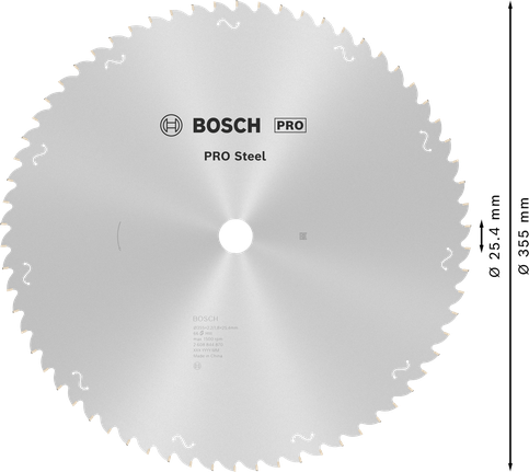 PRO Steel Circular Saw Blade, Corded, 355 x 2.2 x 25.4 mm, T66 Bosch PRO Steel circular saw blade 355mm T66.