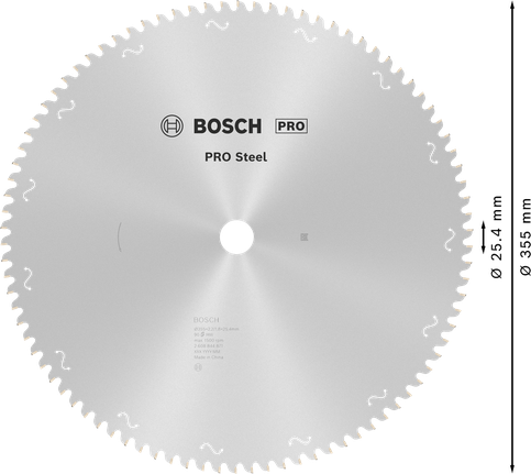 PRO Steel Circular Saw Blade, Corded, 355 x 2.2 x 25.4 mm, T90 Bosch PRO Steel Circular Saw Blade 355 mm T90.