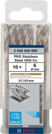 PRO Stainless Steel HSS-Co Twist Drill Bit, 6 x 57 x 93 mm, 10 pcs PRO Stainless Steel HSS-Co Twist Drill Bit, 6 x 57 x 93 mm, 10 pcs