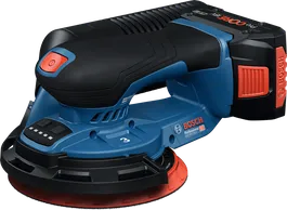 Bosch GEX 18V-150 cordless random orbit sander with dust box.