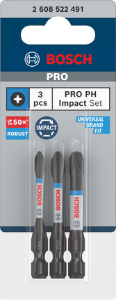 PRO PH Impact Bit, PH1 x 55, PH2 x 55, PH3 x 55 mm, 3 pcs Bosch PRO PH impact bit set 3 pcs.