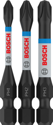 PRO PH Impact Bit, PH1 x 55, PH2 x 55, PH3 x 55 mm, 3 pcs Bosch PRO PH Impact Bit set PH1 PH2 PH3 55mm.